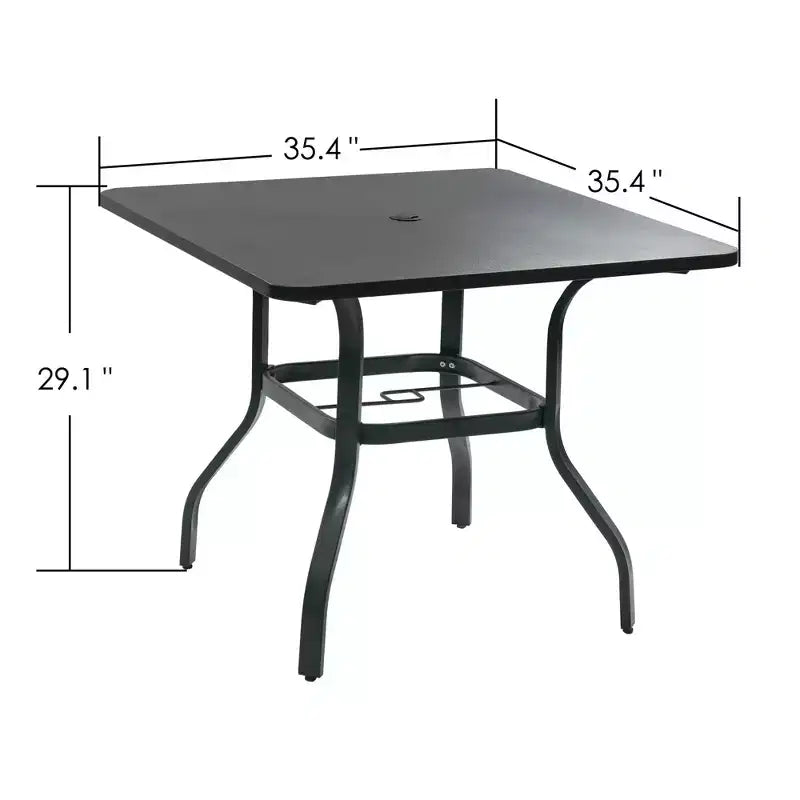 Tavolo da pranzo da esterno Kozyard 35.4x35.4 con telaio effetto legno, verniciato a polvere, con foro per ombrellone per patio esterno (Grigio)