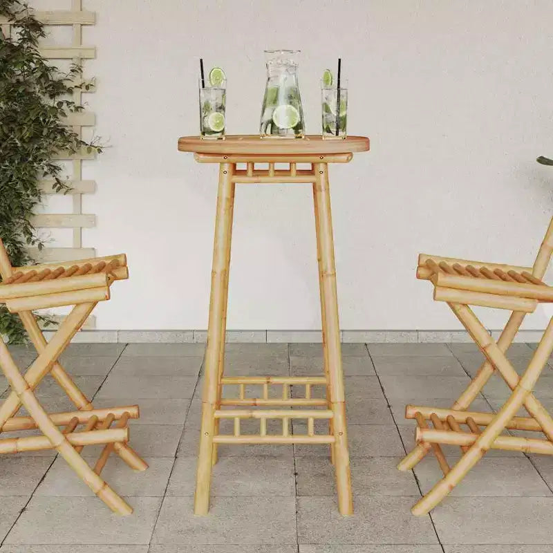 vidaXL Tavolo da Bar da Esterno in Bambù Alto Poggiapiedi Rotondo