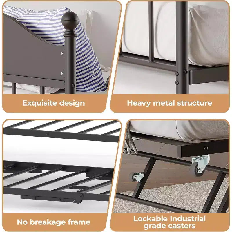 Letto a giorno in metallo matrimoniale, letto a giorno con letto estraibile, con elegante testiera, struttura divano letto, per soggiorno, camera da letto e camera degli ospiti