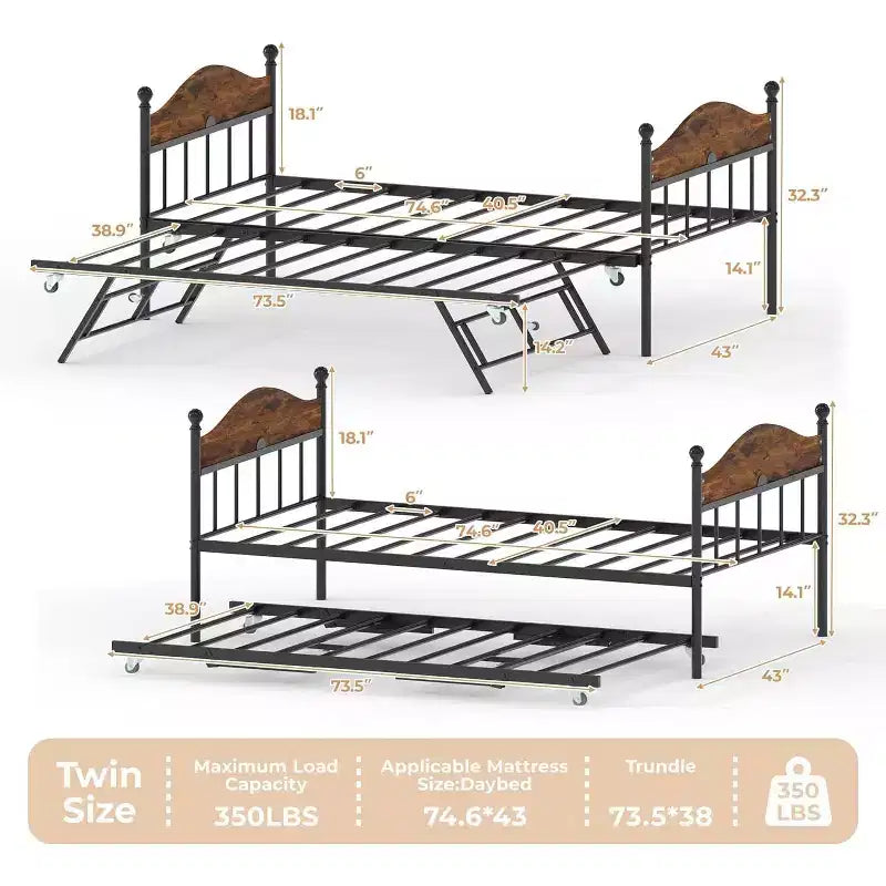 Letto a giorno in metallo matrimoniale, letto a giorno con letto estraibile, con elegante testiera, struttura divano letto, per soggiorno, camera da letto e camera degli ospiti