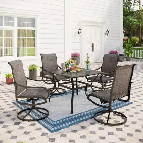 Captiva Designs 5pc Outdoor Patio Square Dining Steel Table & Swivel Sling Metal Chairs