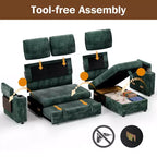 Divano a L modulare a 3 posti Dyonery85 con comodo schienale | Porte USB | Portabicchieri | Tavolino laterale | Braccioli con chaise longue contenitore