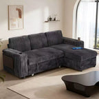 Divano a L modulare a 3 posti Dyonery85 con comodo schienale | Porte USB | Portabicchieri | Tavolino laterale | Braccioli con chaise longue contenitore