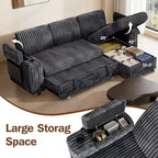 Divano a L modulare a 3 posti Dyonery85 con comodo schienale | Porte USB | Portabicchieri | Tavolino laterale | Braccioli con chaise longue contenitore