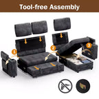Divano a L modulare a 3 posti Dyonery85 con comodo schienale | Porte USB | Portabicchieri | Tavolino laterale | Braccioli con chaise longue contenitore