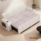 Divano a L modulare a 3 posti Dyonery85 con comodo schienale | Porte USB | Portabicchieri | Tavolino laterale | Braccioli con chaise longue contenitore