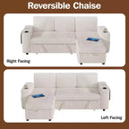 Divano a L modulare a 3 posti Dyonery85 con comodo schienale | Porte USB | Portabicchieri | Tavolino laterale | Braccioli con chaise longue contenitore