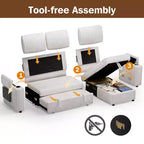 Divano a L modulare a 3 posti Dyonery85 con comodo schienale | Porte USB | Portabicchieri | Tavolino laterale | Braccioli con chaise longue contenitore