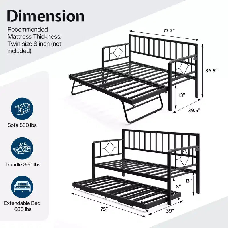 AMERLIFE Divano Letto Singolo con Stazione di Ricarica e Luci a LED, Divano Letto con Letto Estraibile per Soggiorno, Camera da Letto, Camera degli Ospiti