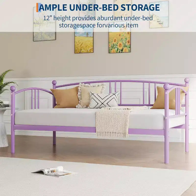 Divano letto con rotelle, design moderno e compatto, struttura in metallo per letto singolo, letto estraibile con sei ruote, supporto a doghe in acciaio, per stanze piccole