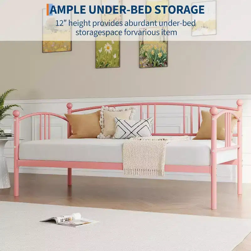 Divano letto con rotelle, design moderno e compatto, struttura in metallo per letto singolo, letto estraibile con sei ruote, supporto a doghe in acciaio, per stanze piccole