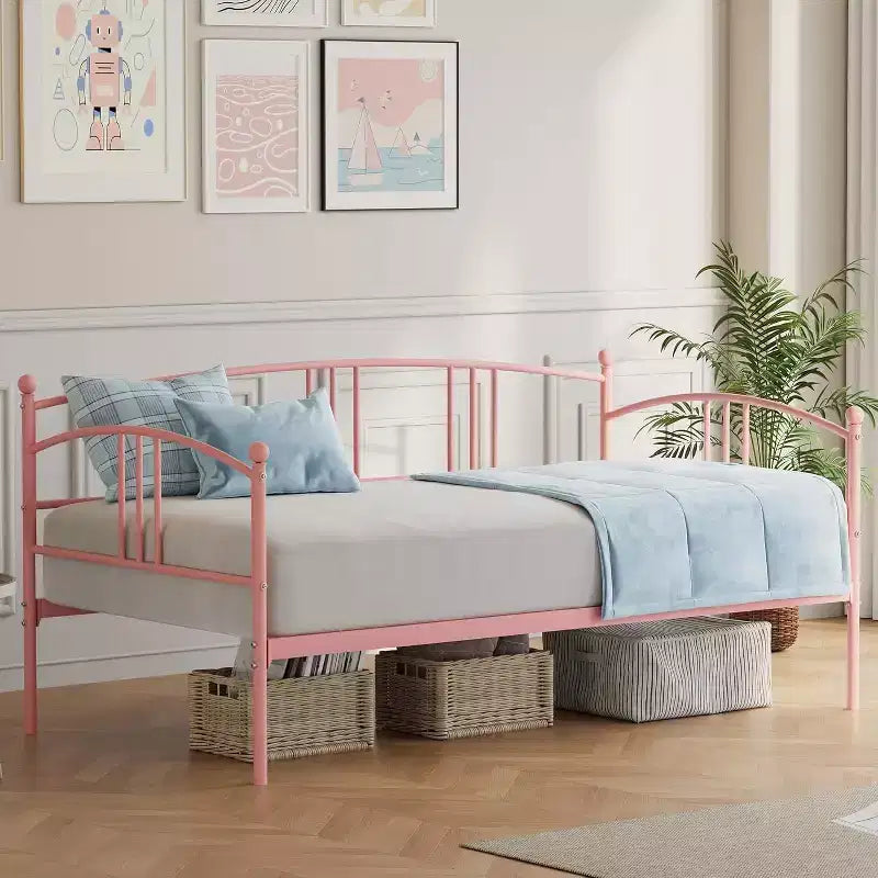 Divano letto con rotelle, design moderno e compatto, struttura in metallo per letto singolo, letto estraibile con sei ruote, supporto a doghe in acciaio, per stanze piccole