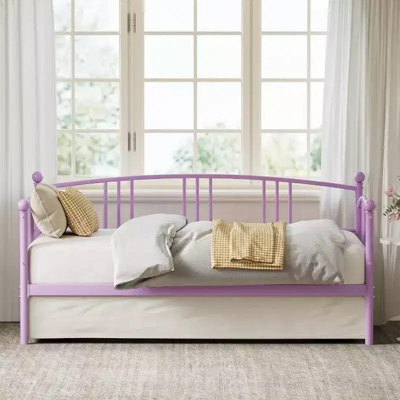 Divano letto con rotelle, design moderno e compatto, struttura in metallo per letto singolo, letto estraibile con sei ruote, supporto a doghe in acciaio, per stanze piccole