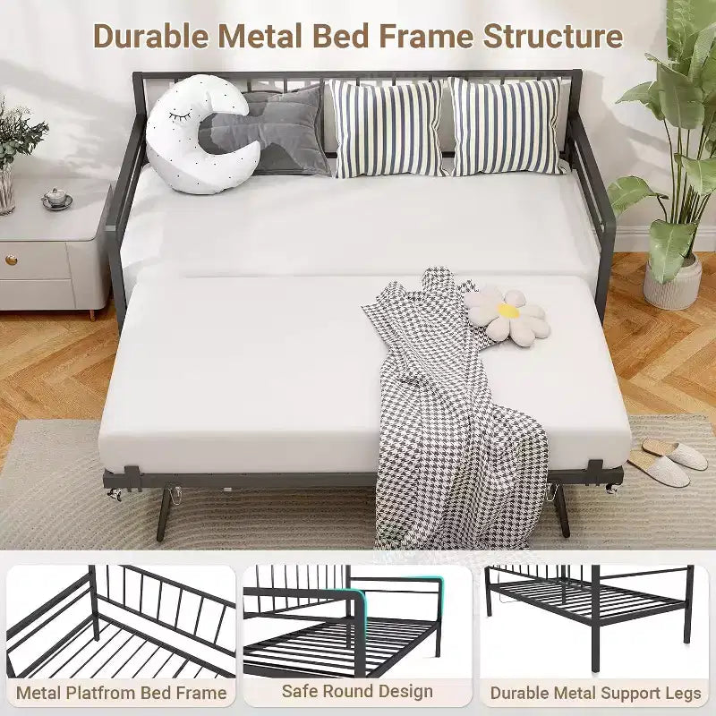 Divano letto Zevemomo con letto estraibile a scomparsa, telaio in metallo con luci a LED, letto estraibile singolo, divano letto nero per soggiorno, camera da letto