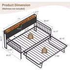 Zevemomo Twin Daybed con rete estraibile a scomparsa, telaio in metallo resistente per letto singolo, testiera imbottita con luci a LED, per soggiorno, camera da letto e camera degli ospiti, nero