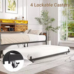 Zevemomo Letto singolo con letto estraibile, con testiera scorrevole a porta di fienile, luci a LED, letto in metallo resistente per soggiorno, camera da letto, camera degli ospiti, marrone