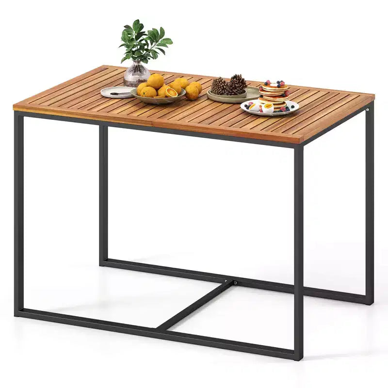 Tavolo da pranzo da esterno per 4 persone Costway in legno di acacia con struttura in metallo per portico, giardino, terrazza
