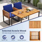 Tavolo da pranzo da esterno per 4 persone Costway in legno di acacia con struttura in metallo per portico, giardino, terrazza