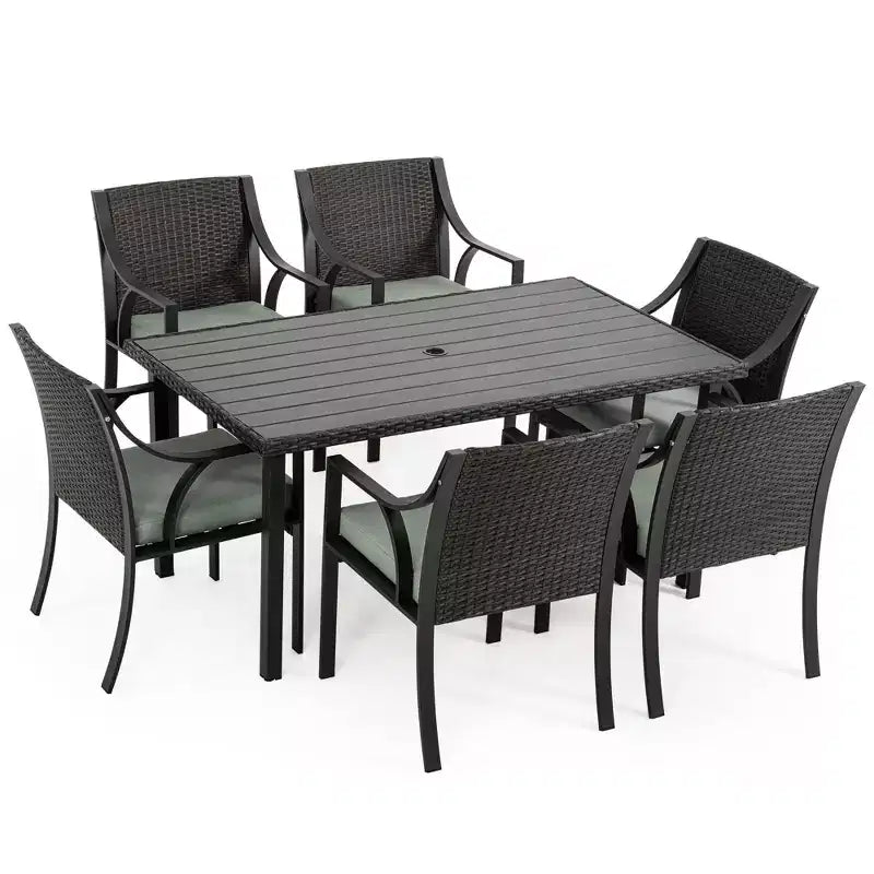 HAPPATIO Set da pranzo da esterno da 7 pezzi, set da pranzo da giardino. Mobili da pranzo da esterno in vimini e rattan. Set di mobili da pranzo. Set da pranzo da esterno per 6 persone.