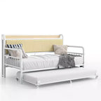 VECELO Letto a Giorno con Letto Estraibile, Struttura Letto con Testiera Contenitore e Stazione di Ricarica, Divano Letto con Forte Supporto per Soggiorno o Camera da Letto