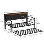 VECELO Letto a Giorno con Letto Estraibile, Struttura Letto con Testiera Contenitore e Stazione di Ricarica, Divano Letto con Forte Supporto per Soggiorno o Camera da Letto