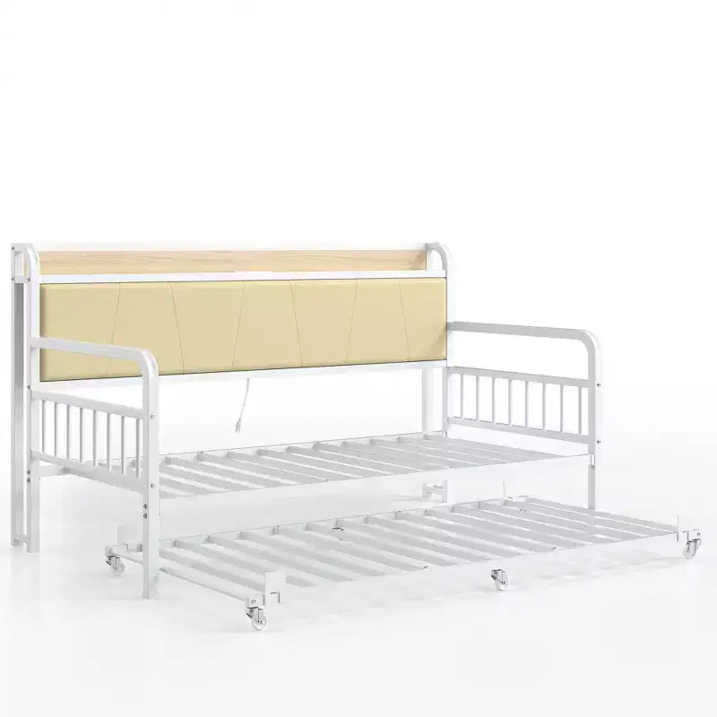 VECELO Letto a Giorno con Letto Estraibile, Struttura Letto con Testiera Contenitore e Stazione di Ricarica, Divano Letto con Forte Supporto per Soggiorno o Camera da Letto