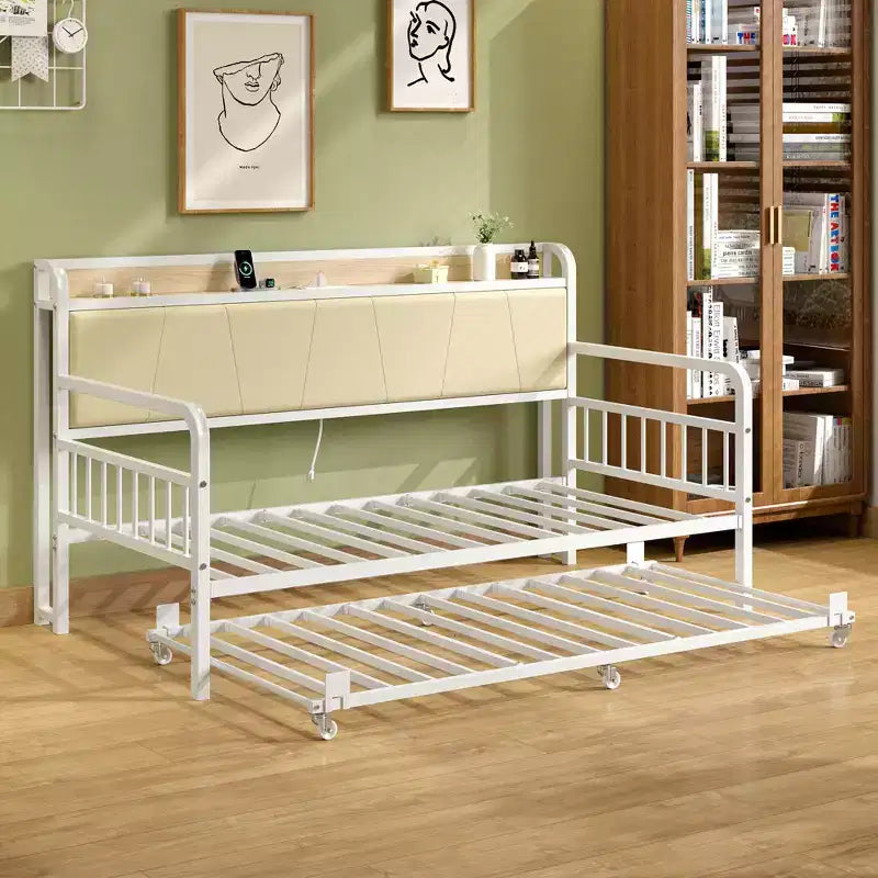 VECELO Letto a Giorno con Letto Estraibile, Struttura Letto con Testiera Contenitore e Stazione di Ricarica, Divano Letto con Forte Supporto per Soggiorno o Camera da Letto