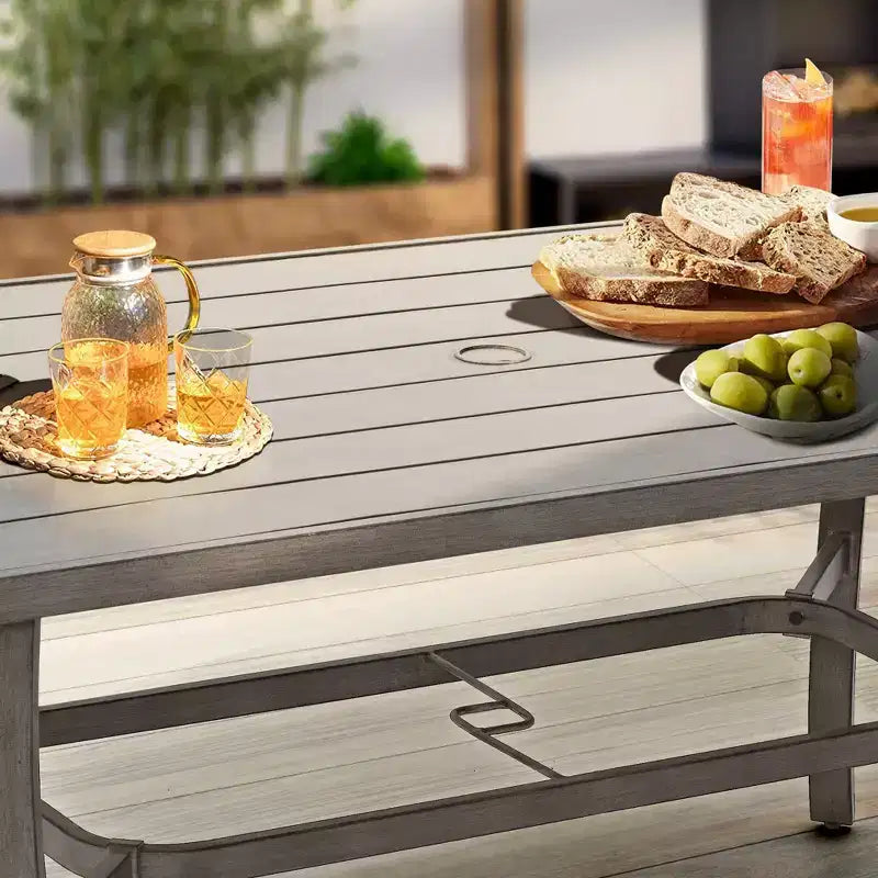HAPPATIO Set da pranzo da 7 pezzi in alluminio, set tavolo e sedie da esterno