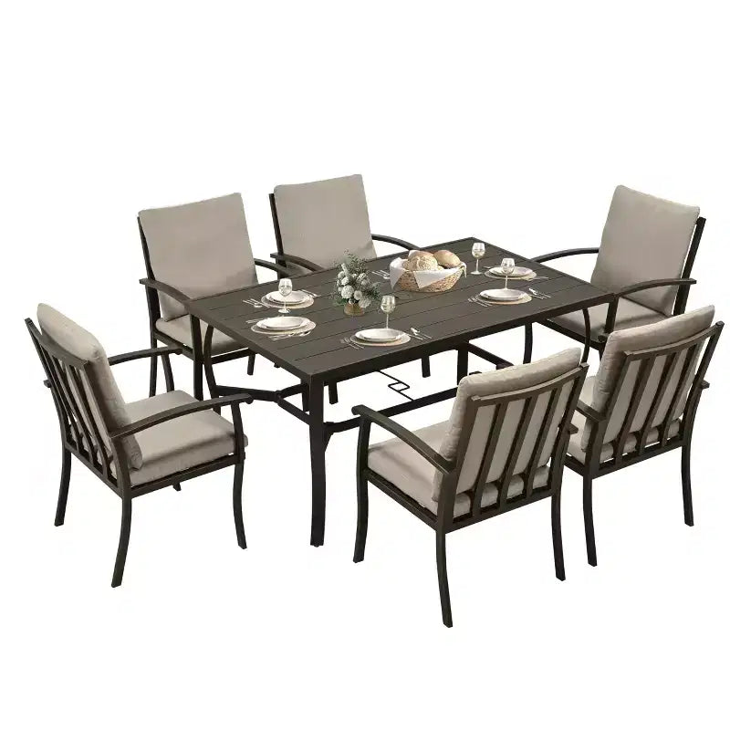 HAPPATIO Set da pranzo da 7 pezzi in alluminio, set tavolo e sedie da esterno
