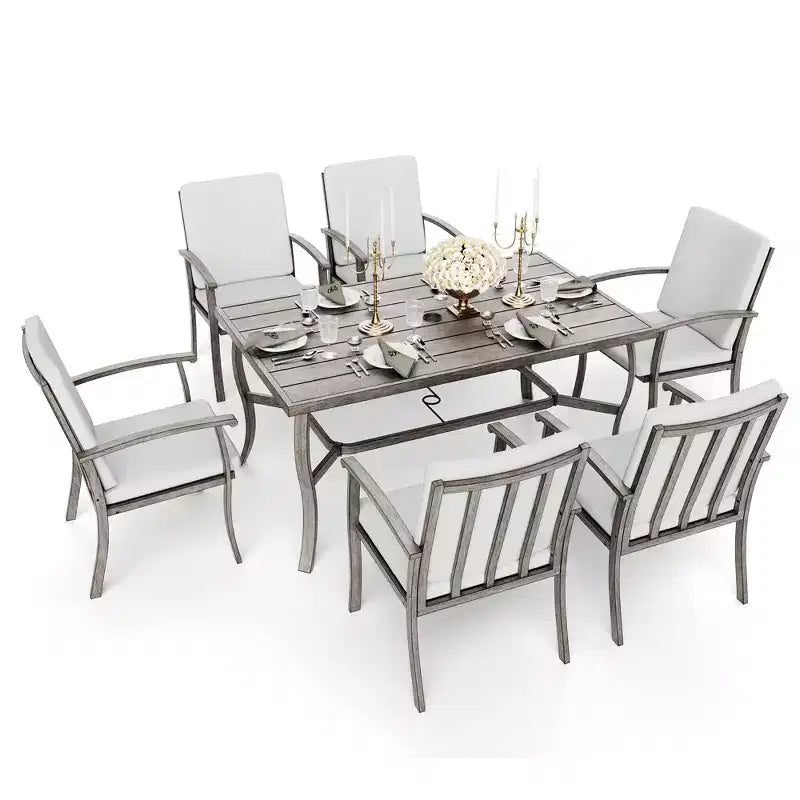 HAPPATIO Set da pranzo da 7 pezzi in alluminio, set tavolo e sedie da esterno