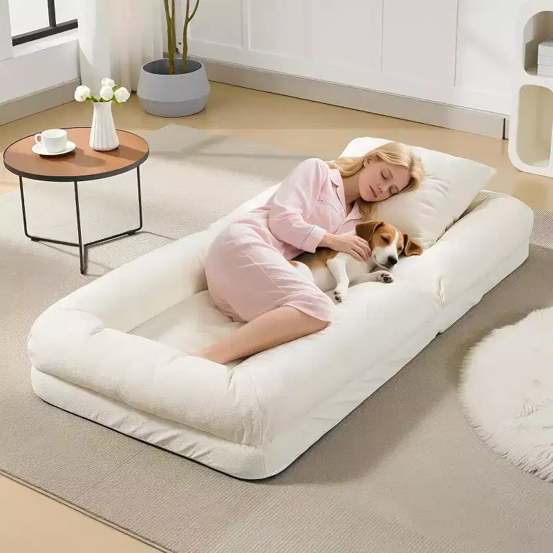 Divano Letto a Terra COZONY, Poltrona Sdraio Reclinabile Regolabile a 5 Posizioni, Letto per Cani Umano per Adulti e Animali Domestici, Tatami Pieghevole, Cuscini Inclusi