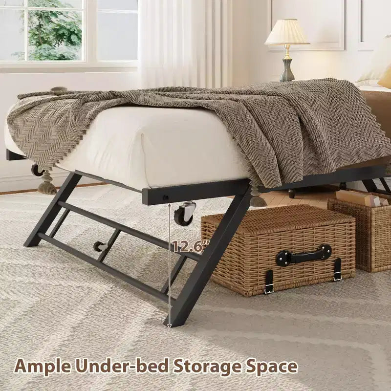 GustoWave Letto a rotelle estraibile gemello, Letto a rotelle con ruote bloccabili, Piattaforma metallica pieghevole, 73,6''