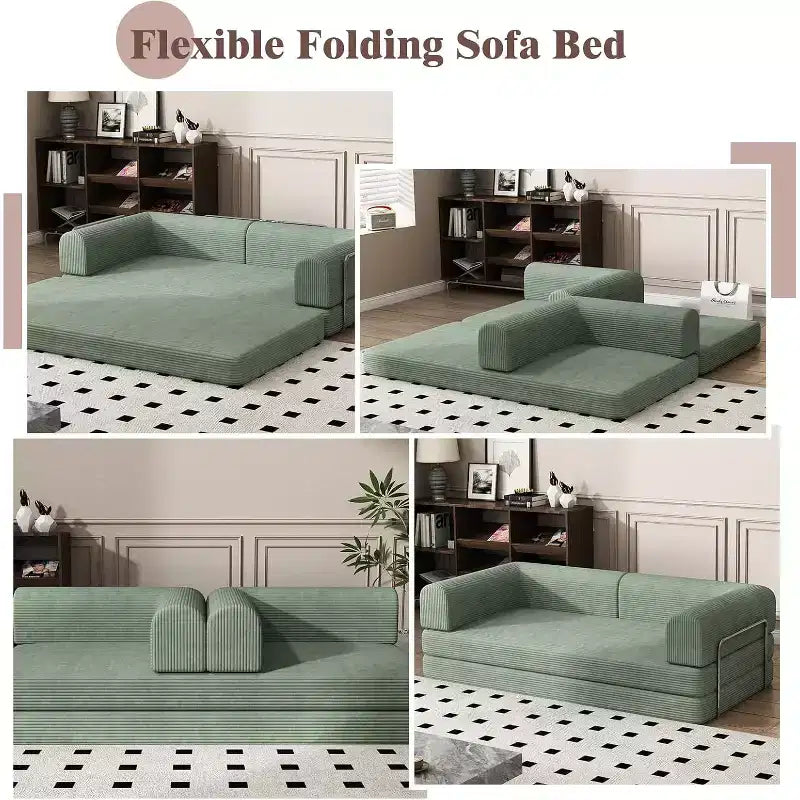COZONY Divano Letto Trasformabile in Velluto a Coste, Futon Pieghevole a 3 Posti, Divano da Terra Senza Montaggio