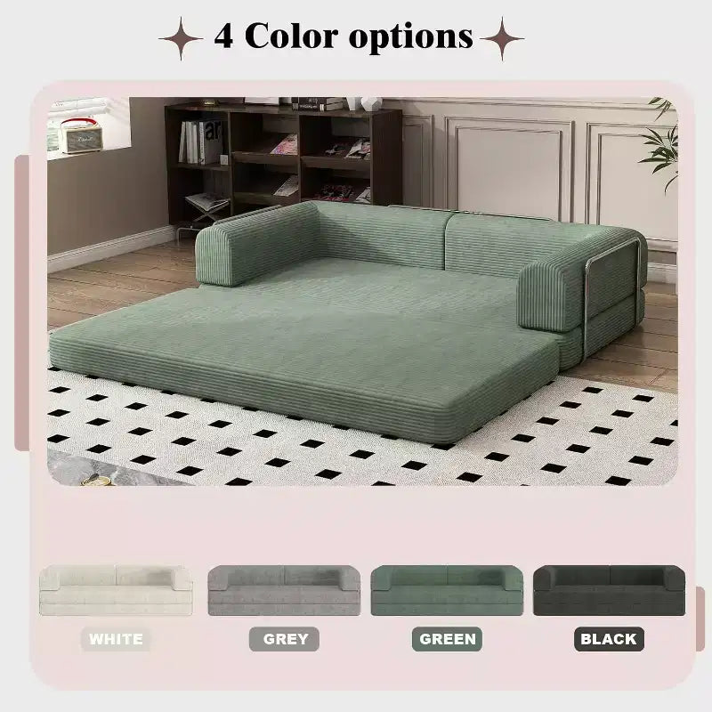 COZONY Divano Letto Trasformabile in Velluto a Coste, Futon Pieghevole a 3 Posti, Divano da Terra Senza Montaggio