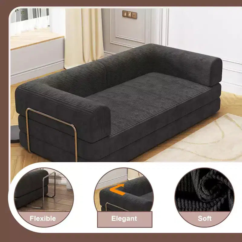 COZONY Divano Letto Trasformabile in Velluto a Coste, Futon Pieghevole a 3 Posti, Divano da Terra Senza Montaggio