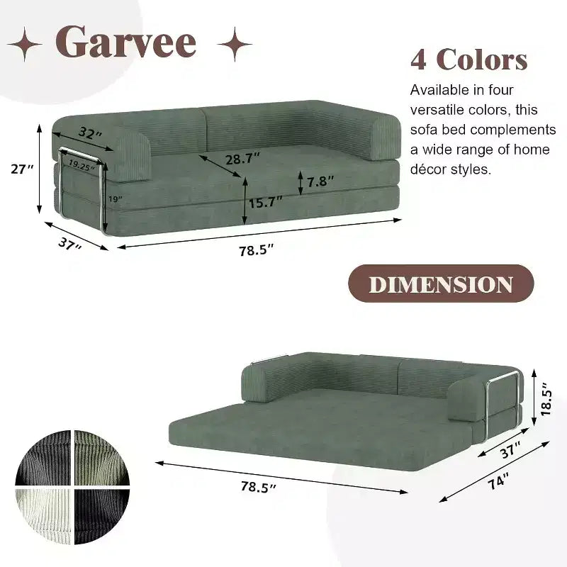 COZONY Divano Letto Trasformabile in Velluto a Coste, Futon Pieghevole a 3 Posti, Divano da Terra Senza Montaggio