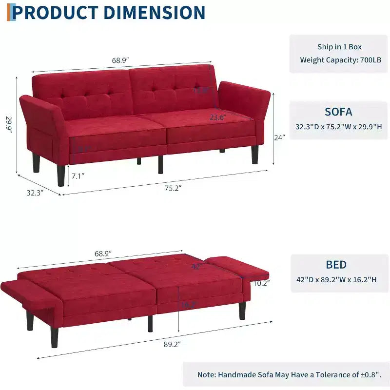 COZONY Divano Letto Futon Convertibile con Schienale e Braccioli Regolabili, Divano Letto Multifunzione per Soggiorno Camera da Letto Appartamento