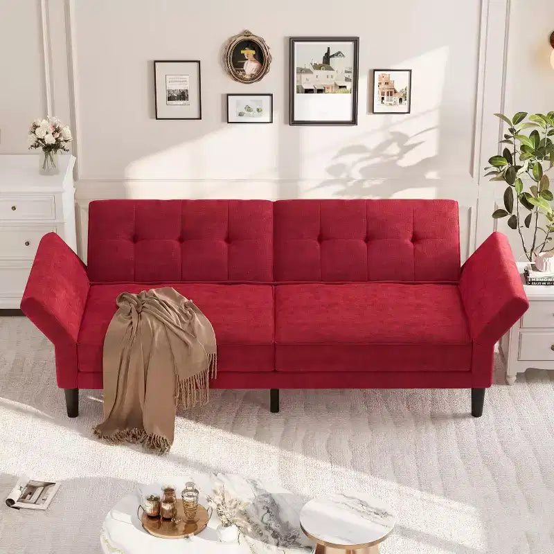 COZONY Divano Letto Futon Convertibile con Schienale e Braccioli Regolabili, Divano Letto Multifunzione per Soggiorno Camera da Letto Appartamento