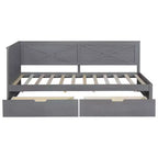 Struttura per divano letto singolo con cassetti contenitore, divano letto angolare a L in stile rustico per camera da letto, grigio