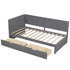 Struttura per divano letto singolo con cassetti contenitore, divano letto angolare a L in stile rustico per camera da letto, grigio