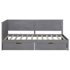 Struttura per divano letto singolo con cassetti contenitore, divano letto angolare a L in stile rustico per camera da letto, grigio
