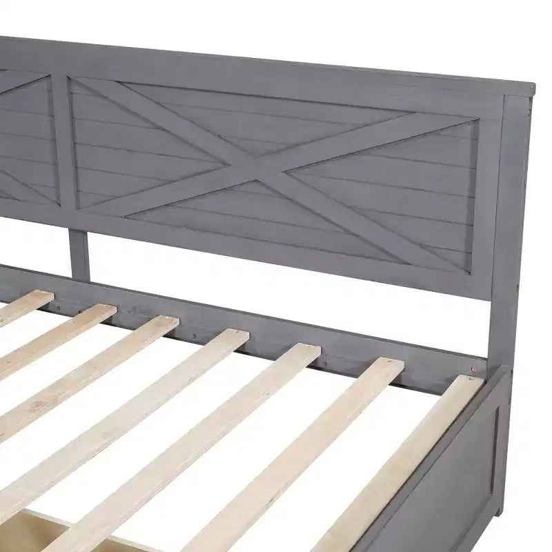 Struttura per divano letto singolo con cassetti contenitore, divano letto angolare a L in stile rustico per camera da letto, grigio