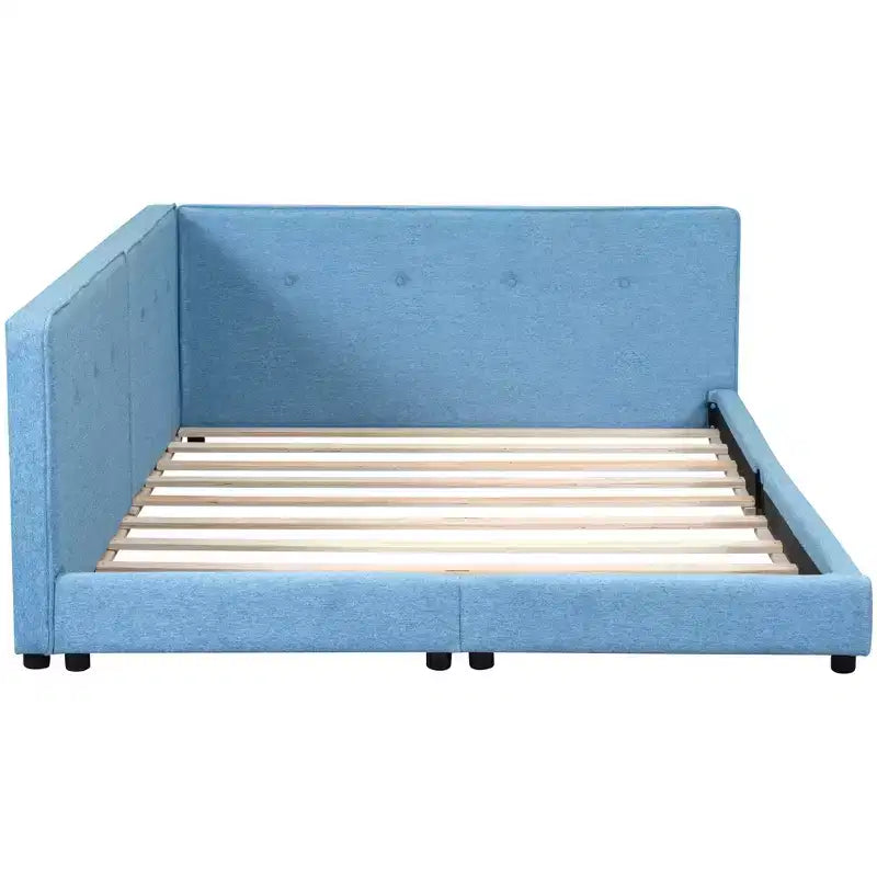 Divano Letto Angolare a L, Divano Letto Imbottito con Porte USB, Struttura Letto a Piattaforma in Lino Trapuntato con Testiera