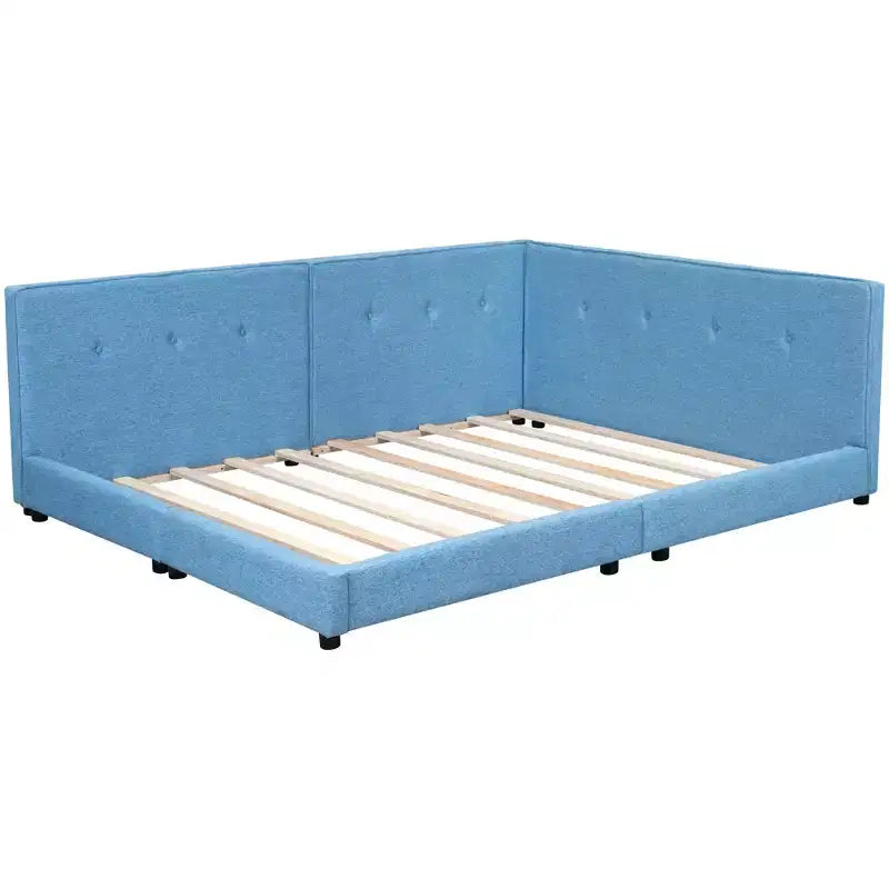 Divano Letto Angolare a L, Divano Letto Imbottito con Porte USB, Struttura Letto a Piattaforma in Lino Trapuntato con Testiera