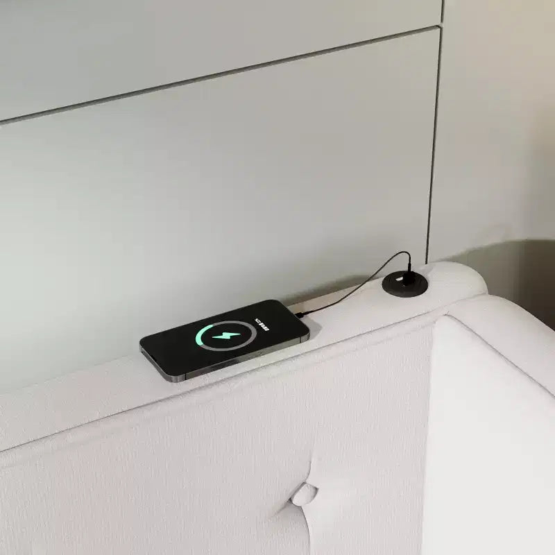 Divano Letto Angolare a L, Divano Letto Imbottito con Porte USB, Struttura Letto a Piattaforma in Lino Trapuntato con Testiera