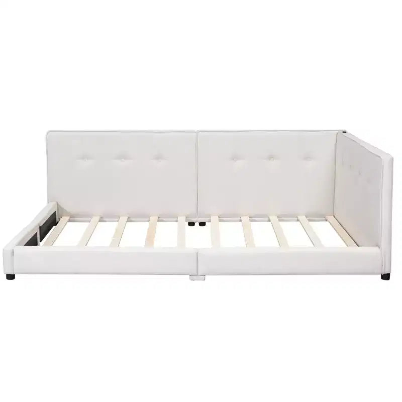 Divano Letto Angolare a L, Divano Letto Imbottito con Porte USB, Struttura Letto a Piattaforma in Lino Trapuntato con Testiera