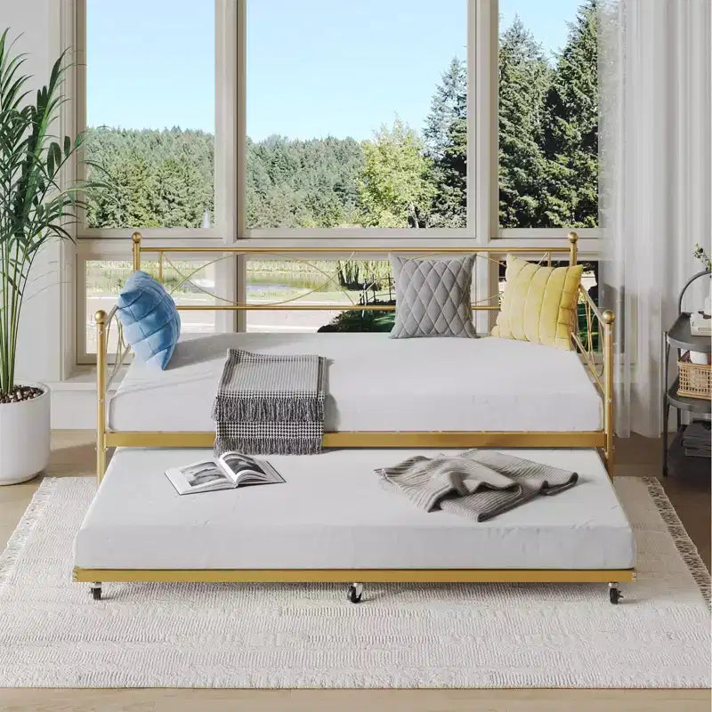 Set Divano Letto con Letto Estraibile - Divano Letto Singolo con Struttura in Metallo e Supporto a Doghe in Acciaio - Divano Letto Multifunzionale per Camera da Letto, Camera degli Ospiti
