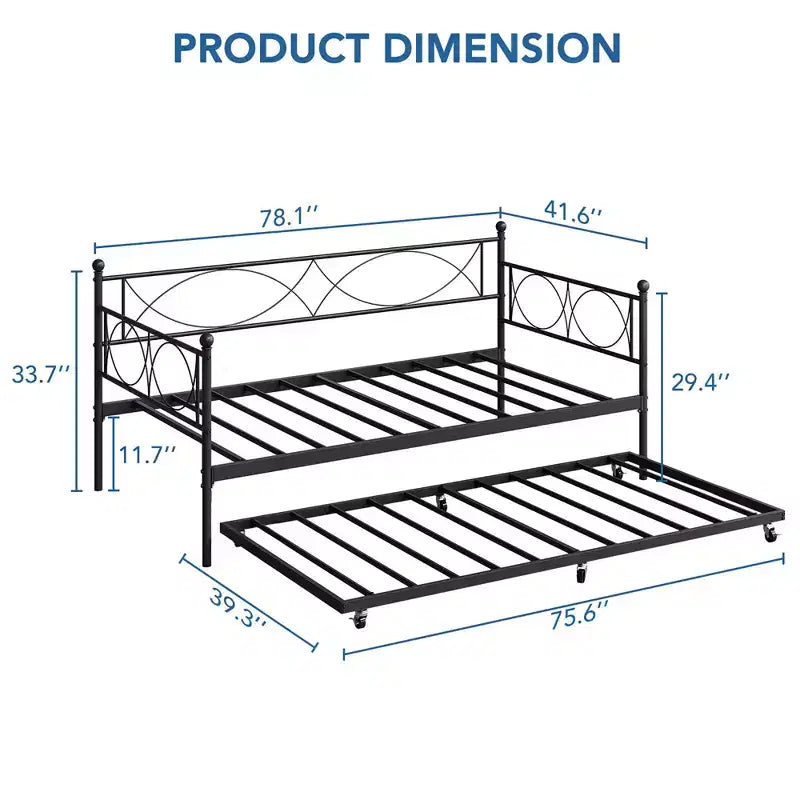 Set Divano Letto con Letto Estraibile - Divano Letto Singolo con Struttura in Metallo e Supporto a Doghe in Acciaio - Divano Letto Multifunzionale per Camera da Letto, Camera degli Ospiti