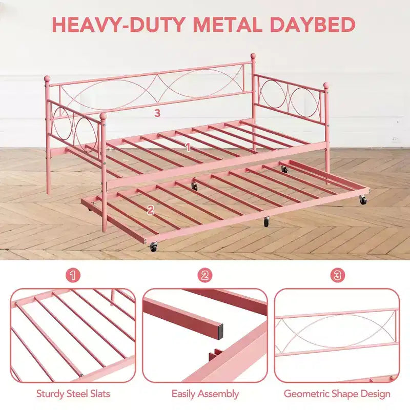 Set Divano Letto con Letto Estraibile - Divano Letto Singolo con Struttura in Metallo e Supporto a Doghe in Acciaio - Divano Letto Multifunzionale per Camera da Letto, Camera degli Ospiti
