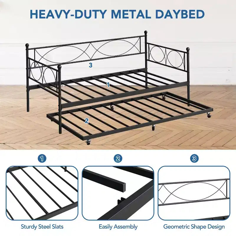 Set Divano Letto con Letto Estraibile - Divano Letto Singolo con Struttura in Metallo e Supporto a Doghe in Acciaio - Divano Letto Multifunzionale per Camera da Letto, Camera degli Ospiti